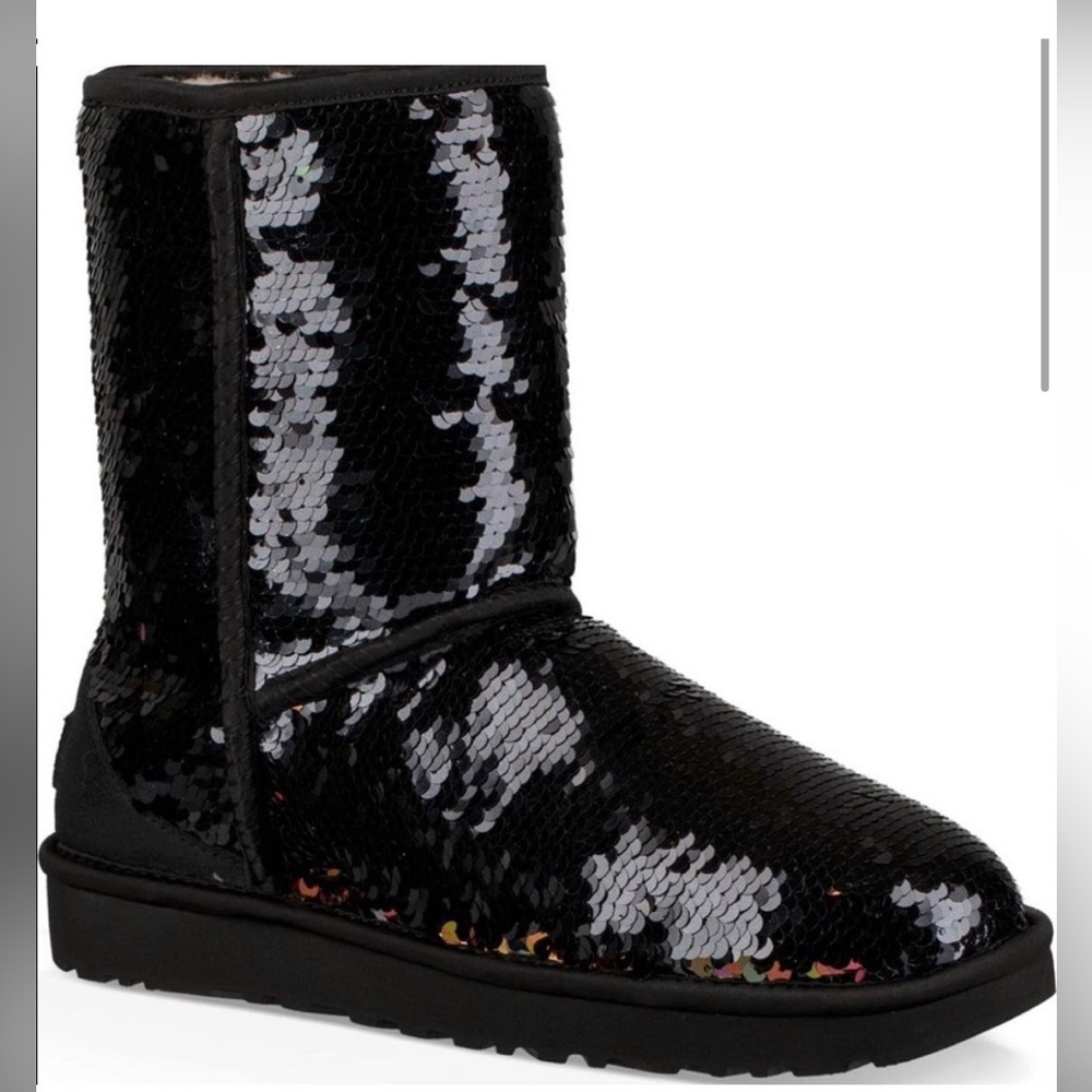 Ugg Classic Flip Reversible Sequin Black Short Boots Size 6 Women